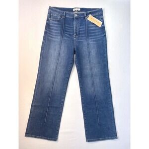 Risen Jeans Womens 3XL High Rise Wide Leg Front Seam Denim Blue Medium Wash‎ NWT